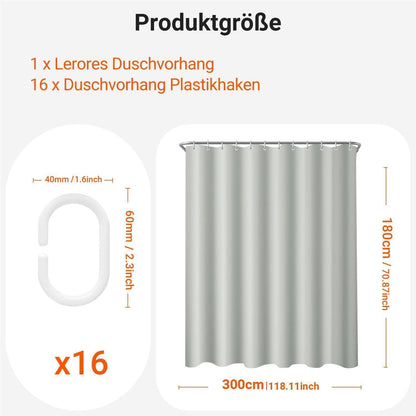 Duschvorhang Grau 300x180cm Beschwerter Saum Antischimmel Wasserabweisend