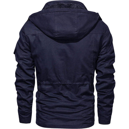 Herren Winterjacke gefüttert Fleece Parka Dunkelblau