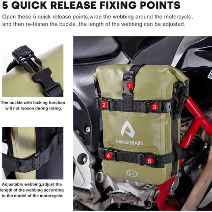 Motorrad Sturzbügel Seitentaschen Set (2x 6L) Wasserdicht Armee Grün