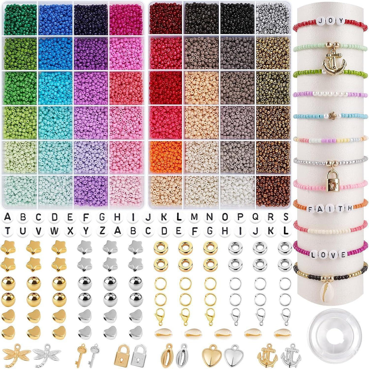 Perlen Set für Armbänder 3mm, 48 Farben, 2 Boxen, Schmuck Bastelset