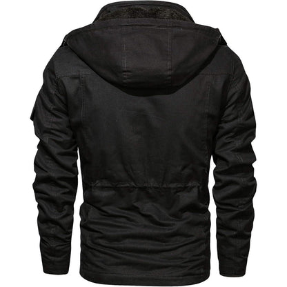 Herren Winterjacke gefüttert Fleece Parka mit Kapuze Schwarz L