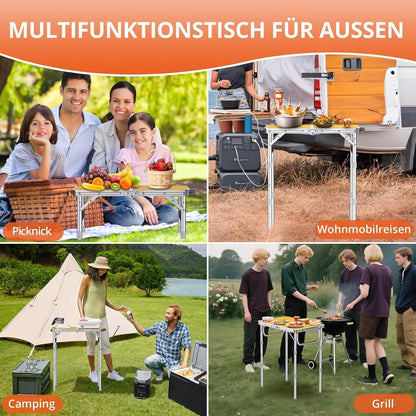 Tragbarer Campingtisch 58x40cm, 3 Höhen, Aluminium Klapptisch