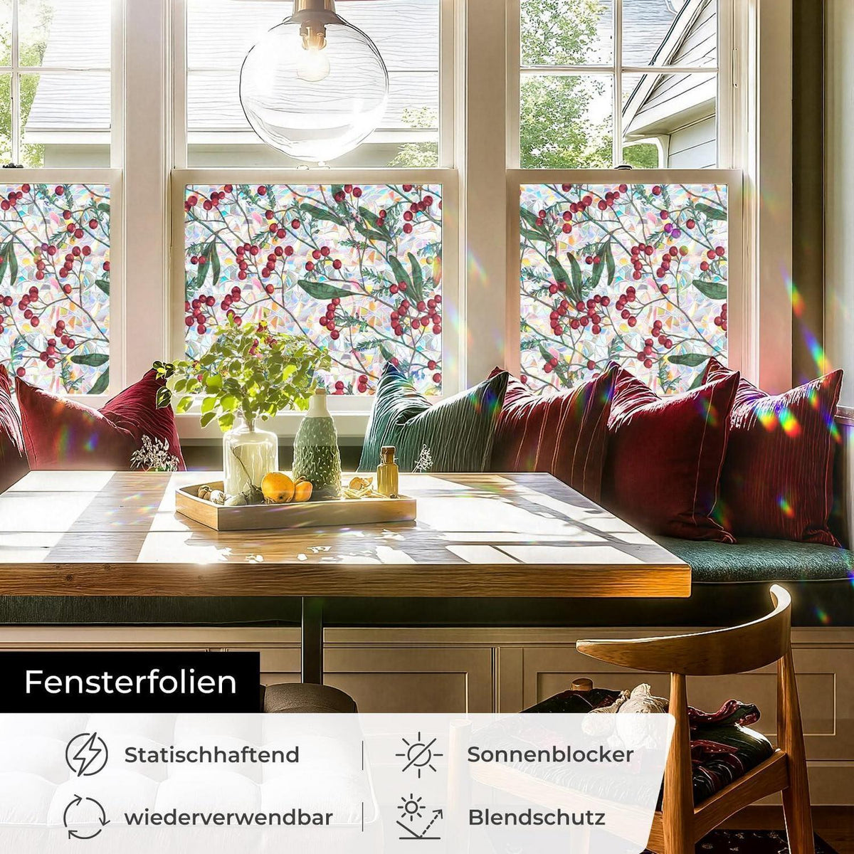 Blickdichte Fensterfolie Winterbeeren, 44x200 cm