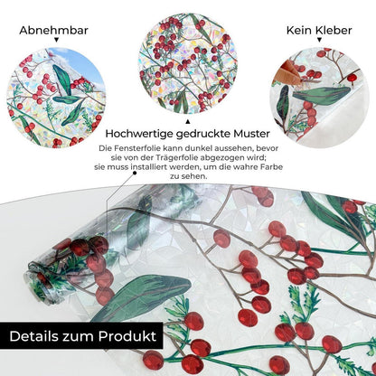 Blickdichte Fensterfolie Winterbeeren, 44x200 cm