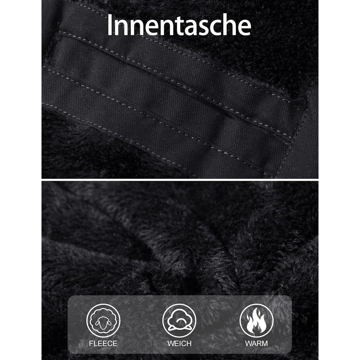 Herren Winterjacke gefüttert Fleece Parka mit Kapuze Schwarz