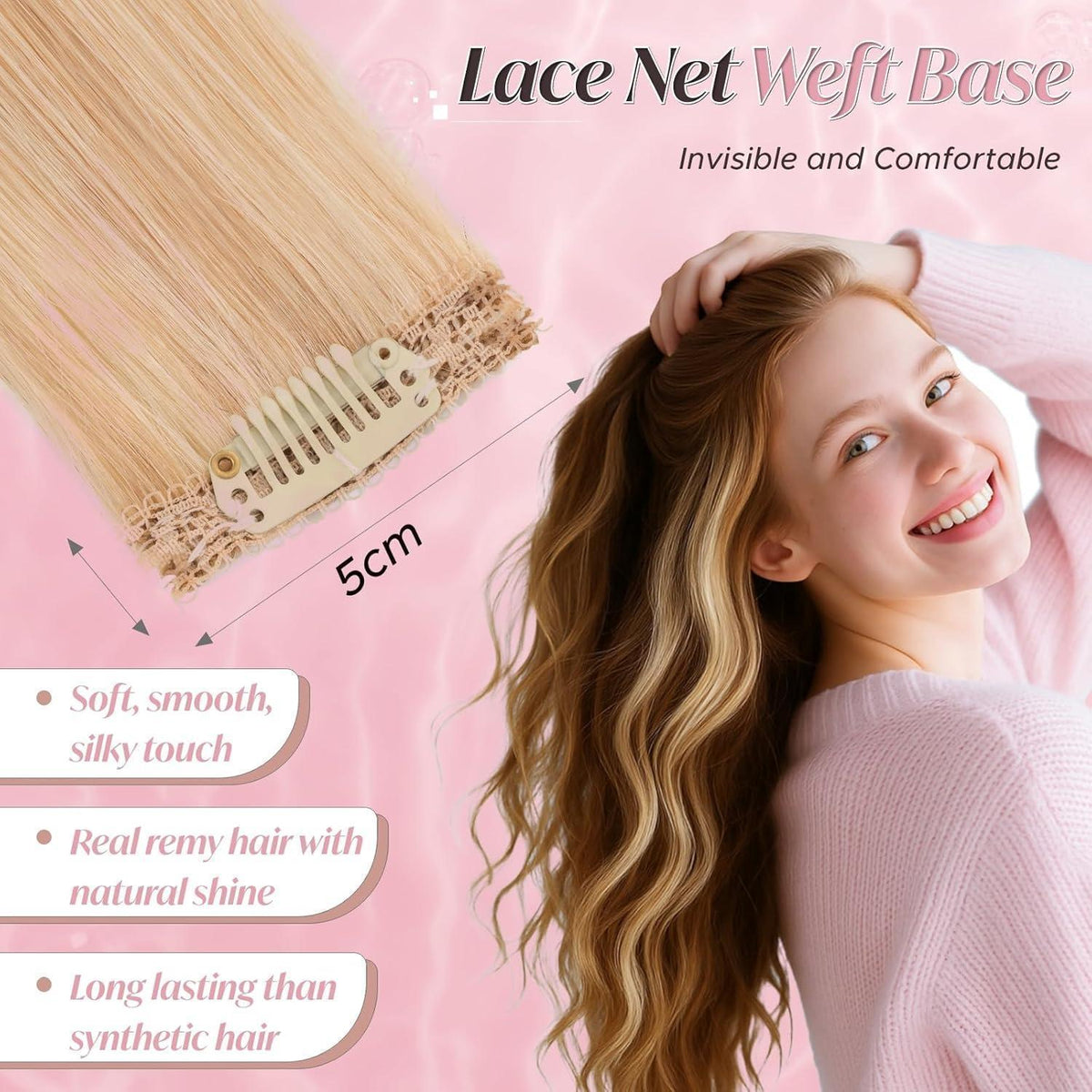 Clip-In Haarverlängerung Echthaar Ascheblond/Blond 55cm