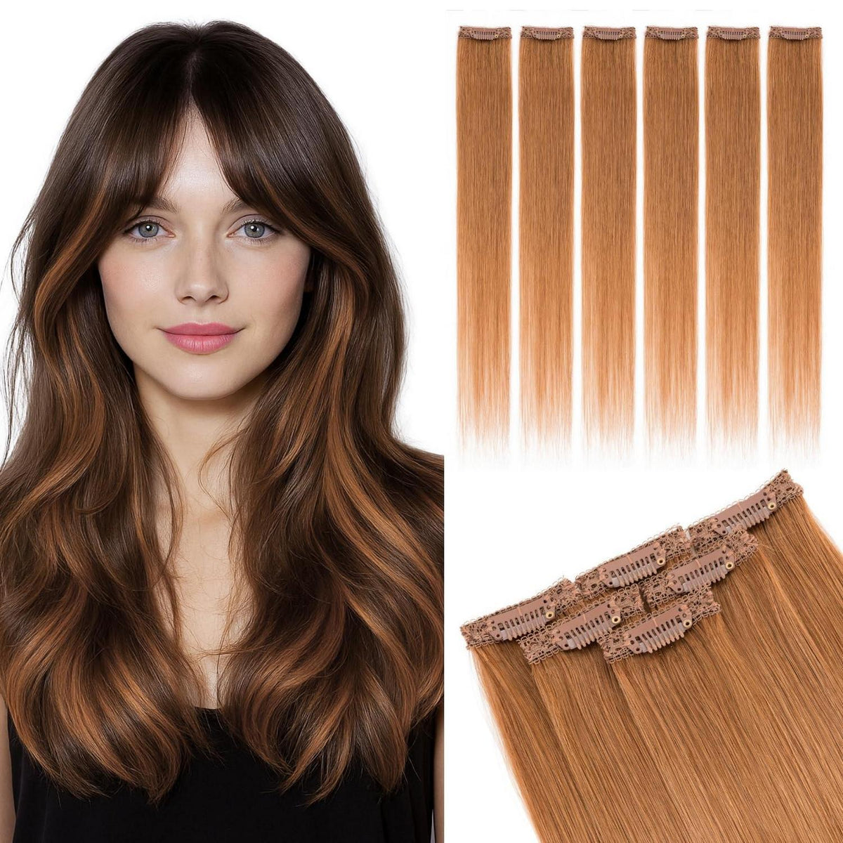 Clip-In Haarverlängerung Echthaar Braun 45cm – 6 Strähnen
