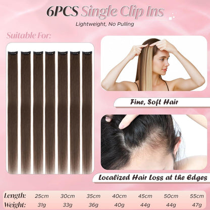 Clip-In Haarverlängerung Echthaar Dunkel Braun 35cm