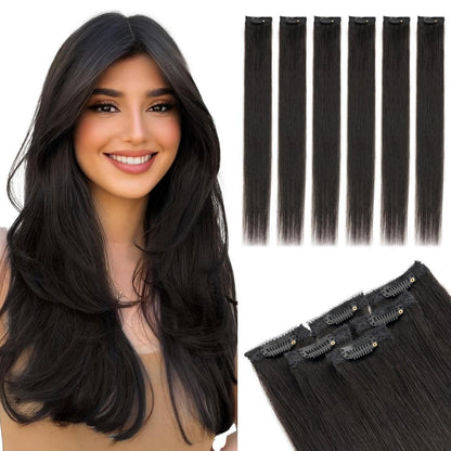 Echthaar Haarverlängerung Clip-In, 25cm, Natürliches Schwarz