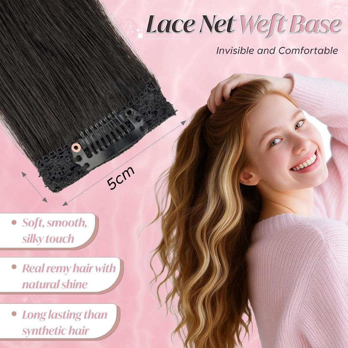 Echthaar Haarverlängerung Clip-In, 25cm, Natürliches Schwarz