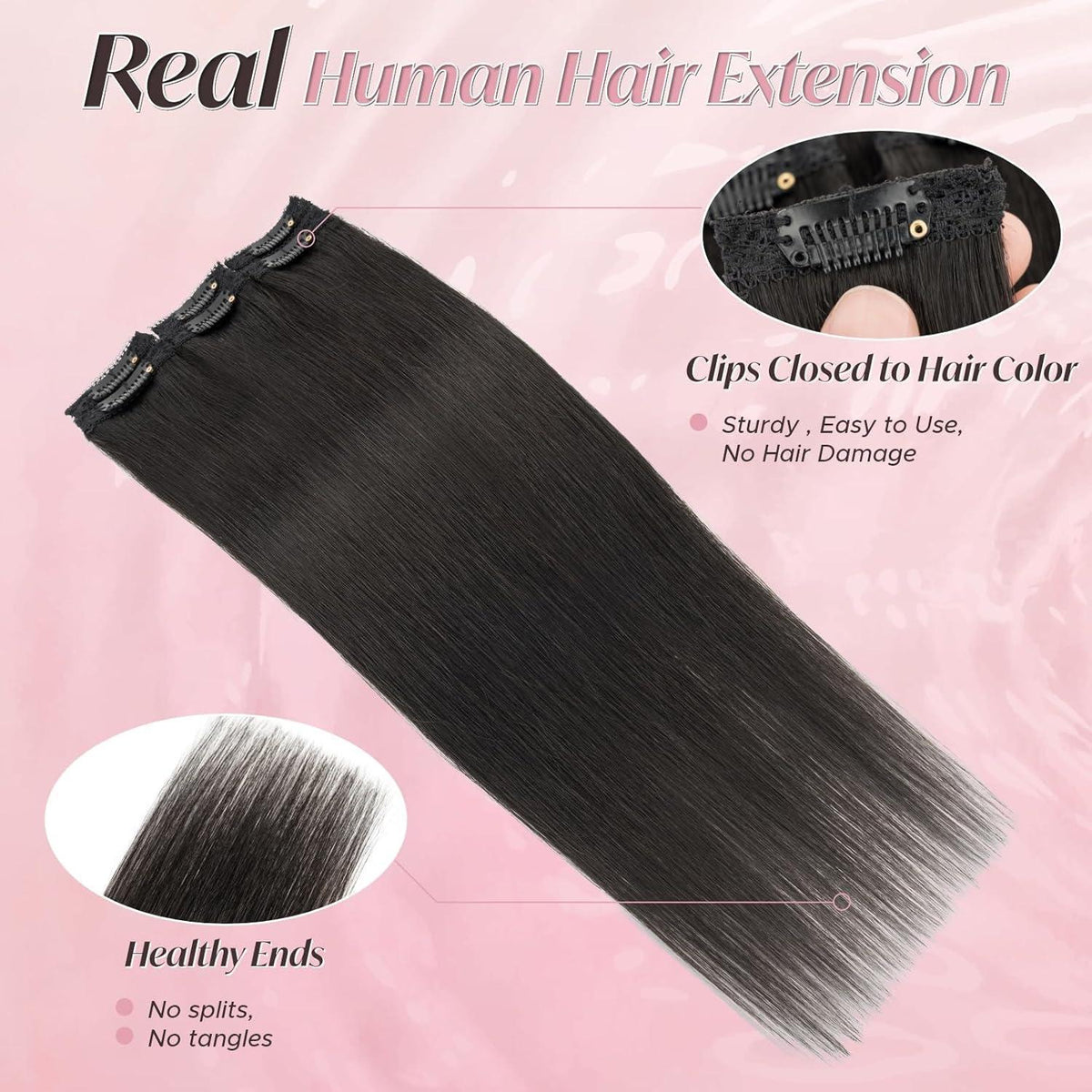 Echthaar Haarverlängerung Clip-In, 25cm, Natürliches Schwarz