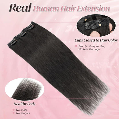 Echthaar Haarverlängerung Clip-In, 25cm, Natürliches Schwarz