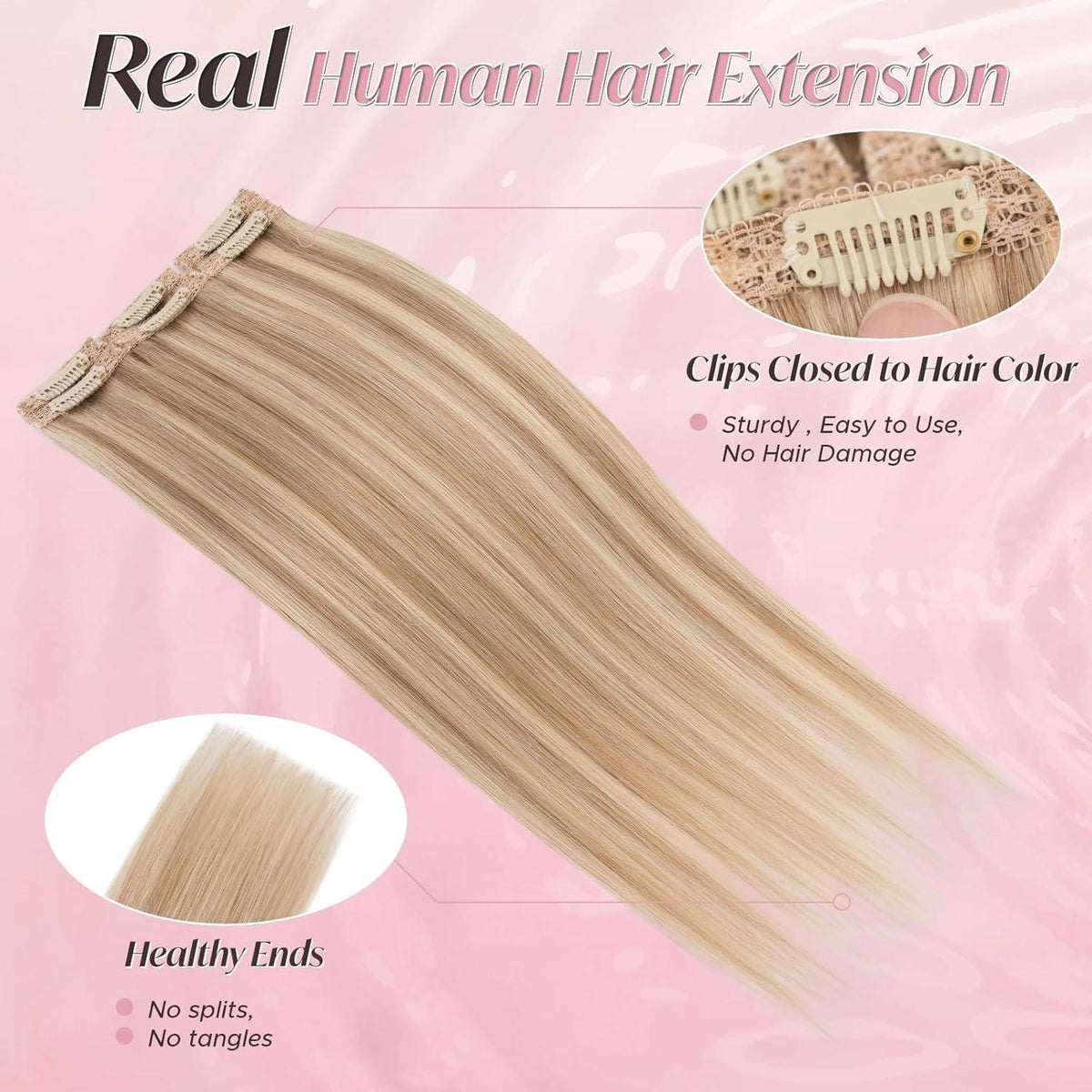 Clip-In Haarverlängerung Echthaar 45cm Goldbraun & Blond