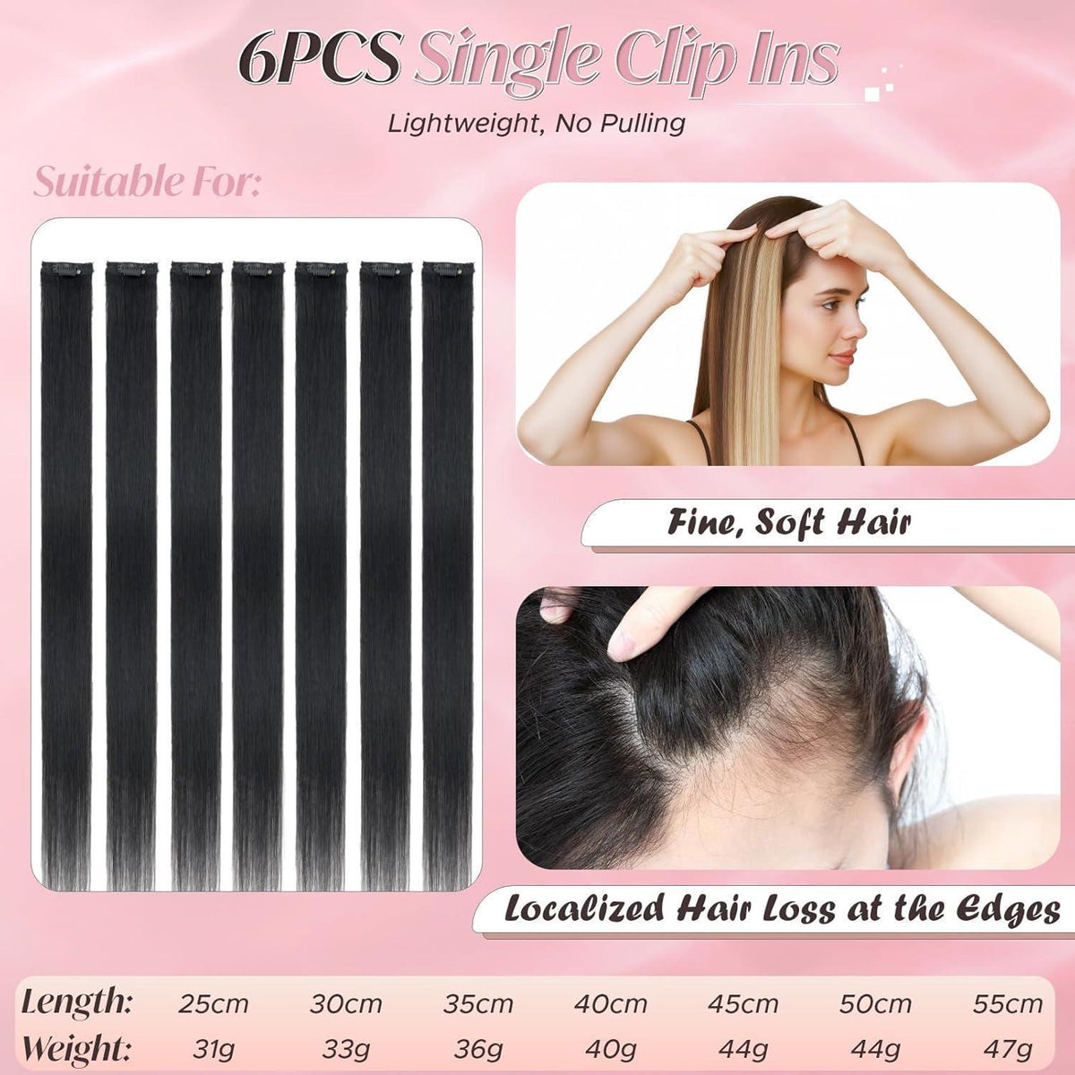 Echthaar Haarverlängerung Clip-In Schwarz 50cm - 6 Strähnen