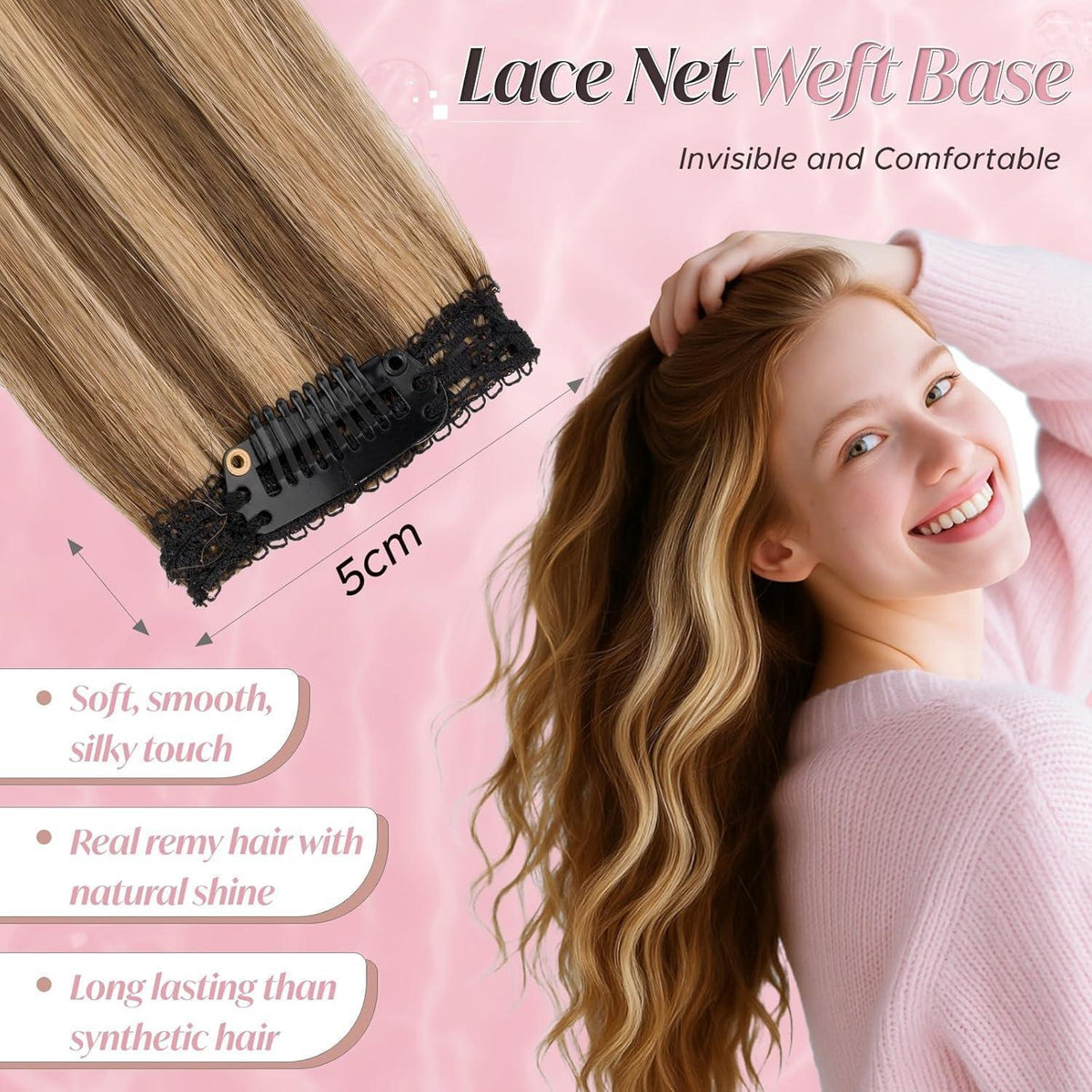 Echthaar Haarverlängerung Clip-In 55cm Mittelbraun/Dunkelblond