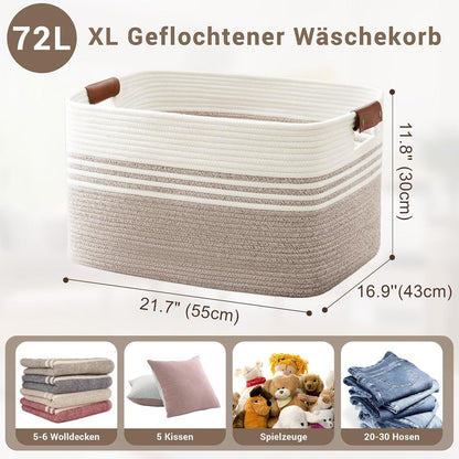 Geflochtener Wäschekorb Baumwolle mit Henkeln, 72L in Lederoptik