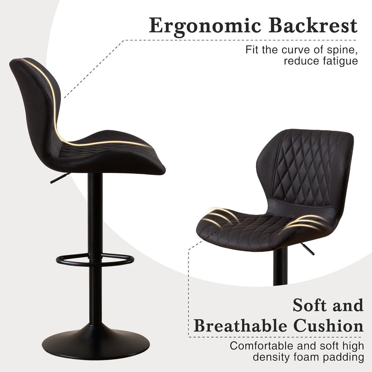 Barhocker mit Lehne, höhenverstellbar, 2er Set Schwarz