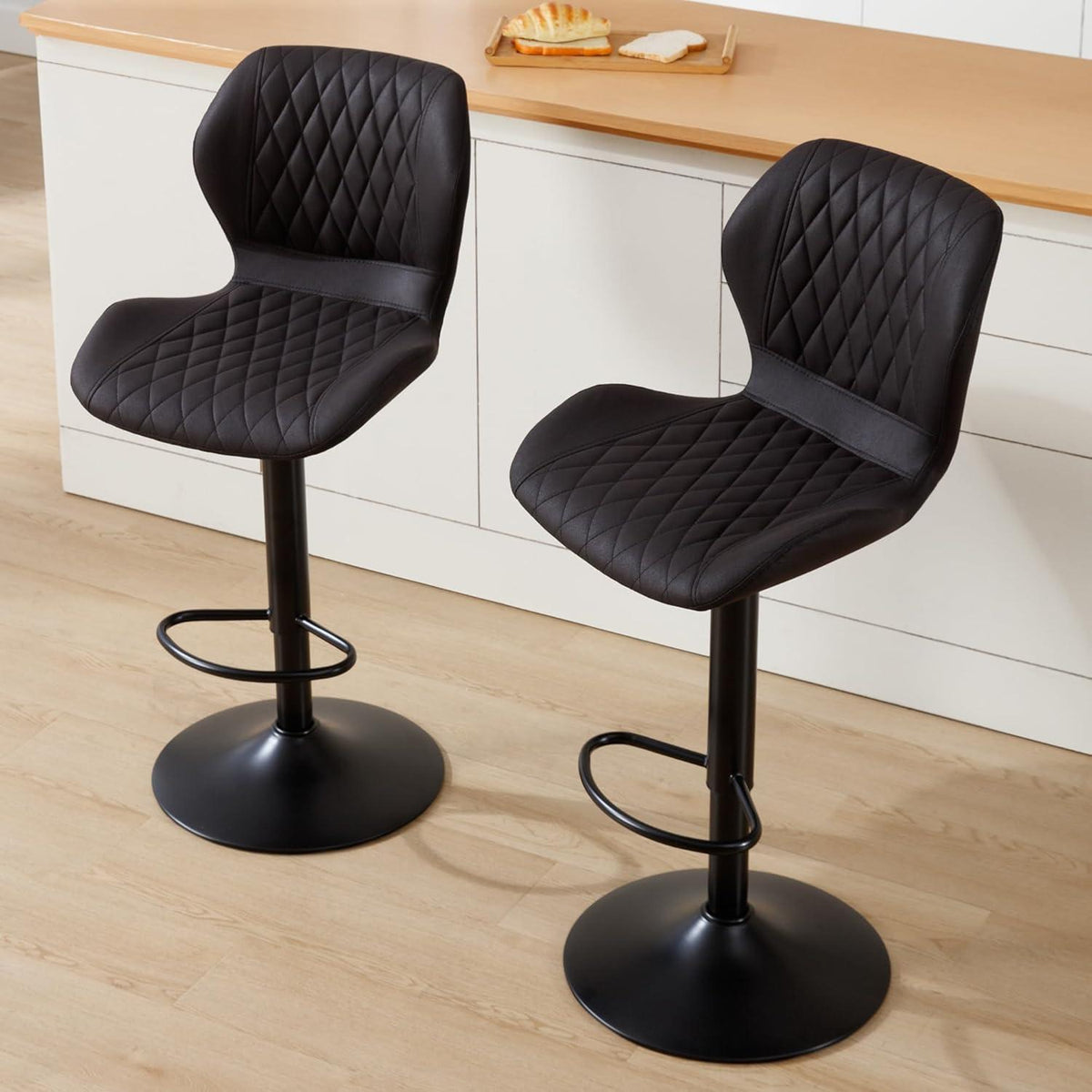 Barhocker mit Lehne, höhenverstellbar, 2er Set Schwarz