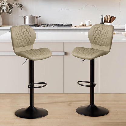 Barhocker mit Lehne, Höhenverstellbar, Khaki, 2er Set