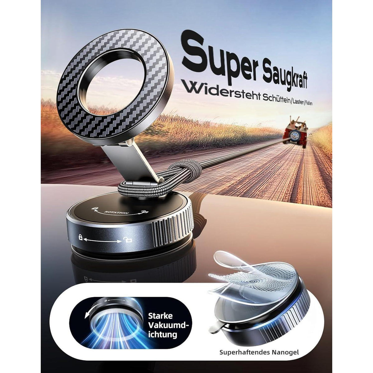 Magnetischer Handyhalter für Auto mit starkem Vakuum