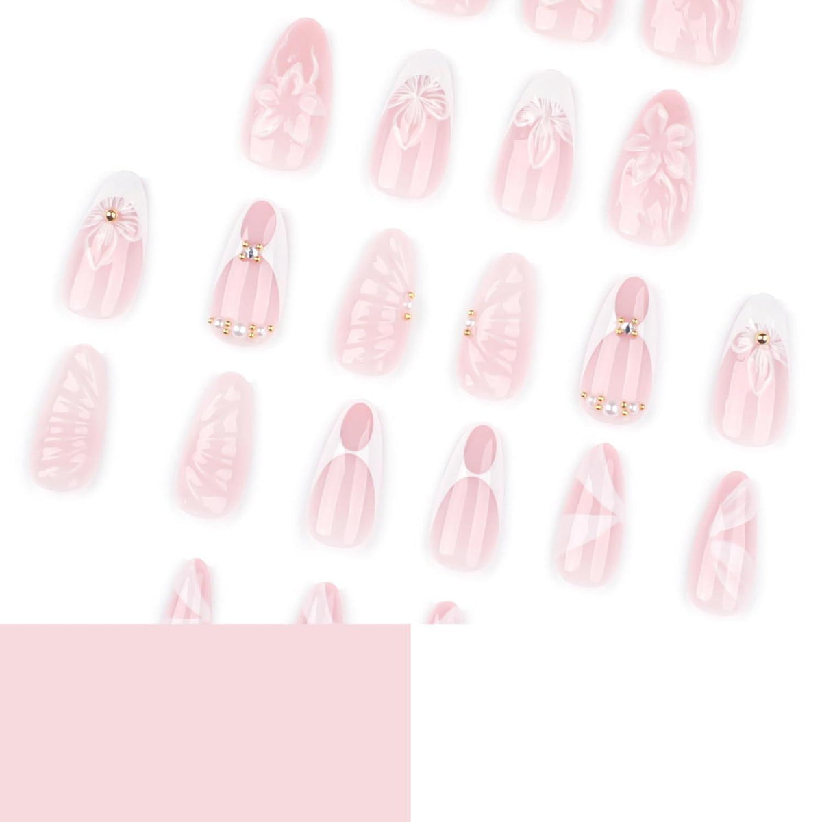 MouyouGlow Press on Nails Weiß French mit Blumen – Künstliche Nägel