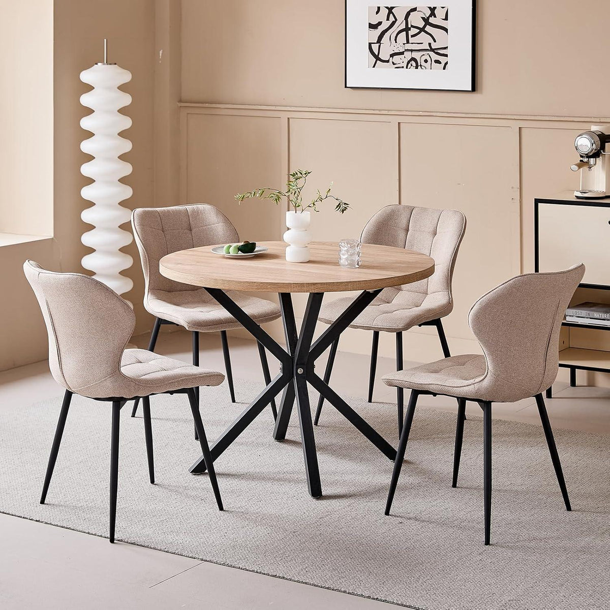 Moderner Esstisch Set 100cm + 4 Khaki Stühle