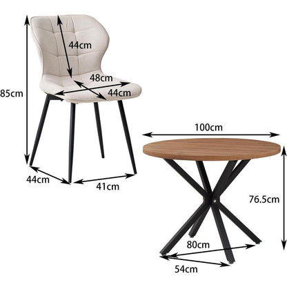 Runder Esstisch Set Dunkelbraun + 4 Beige Stühle