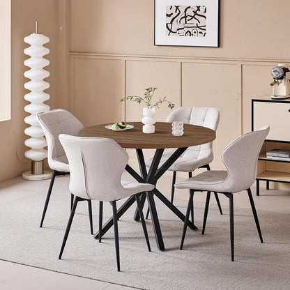 Runder Esstisch Set Dunkelbraun + 4 Beige Stühle