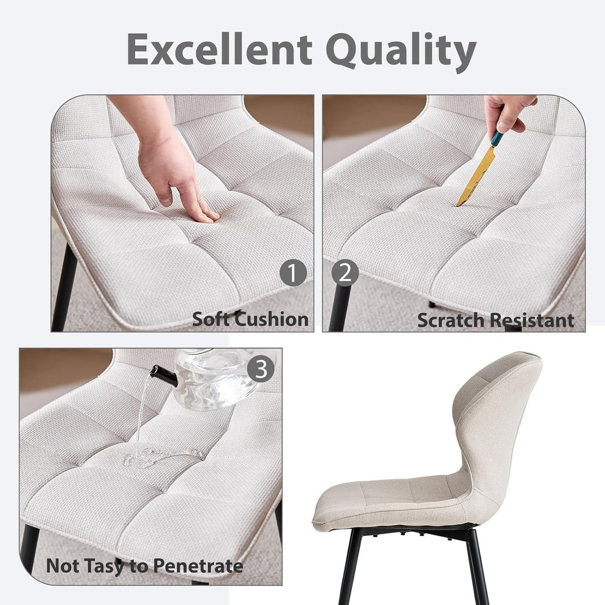 Moderner Esstisch Set 100cm + 4 Beigefarbene Stühle