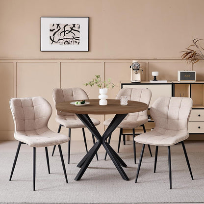 Runder Esstisch Set Dunkelholz & Khaki Stühle – 100cm