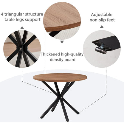 Runder Esstisch Set Dunkelholz & Khaki Stühle – 100cm