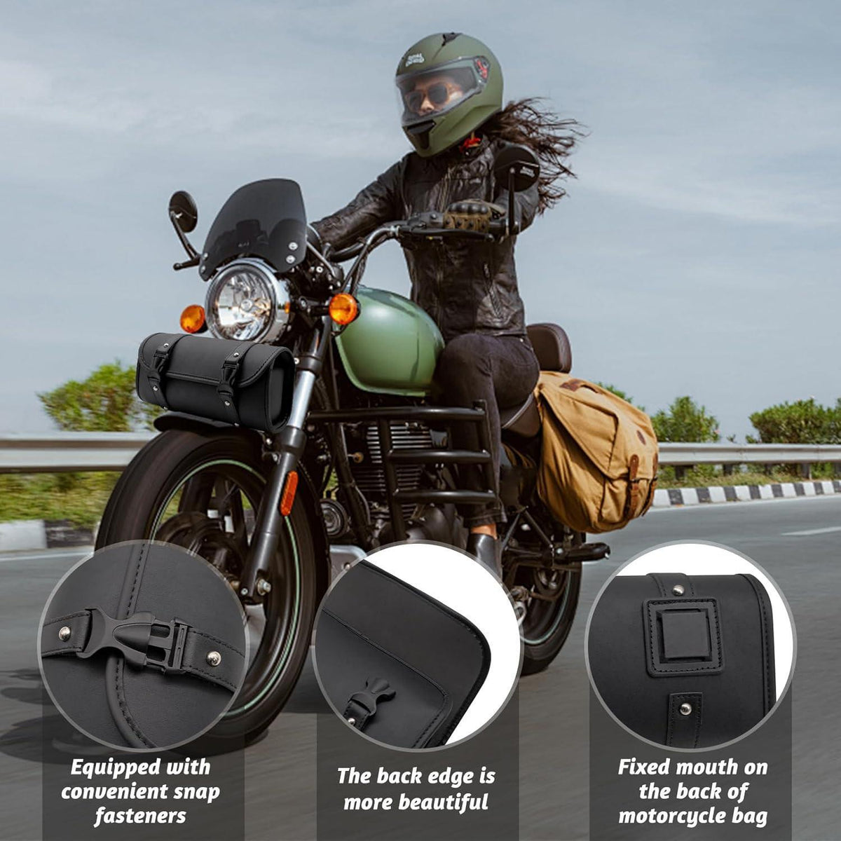 Motorrad Satteltasche PU Leder Wasserdicht Werkzeugtasche Schwarz
