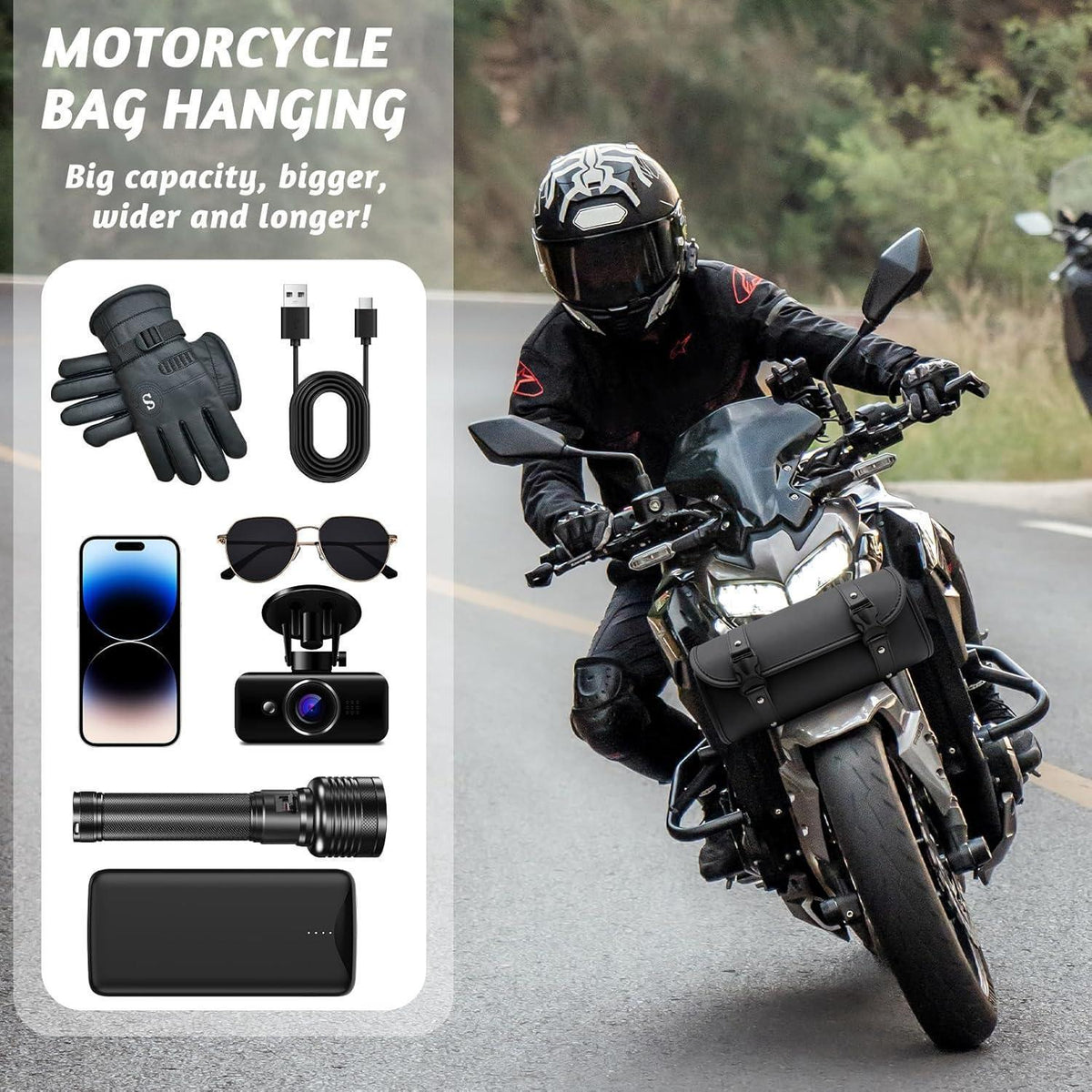 Motorrad Satteltasche PU Leder Wasserdicht Werkzeugtasche Schwarz