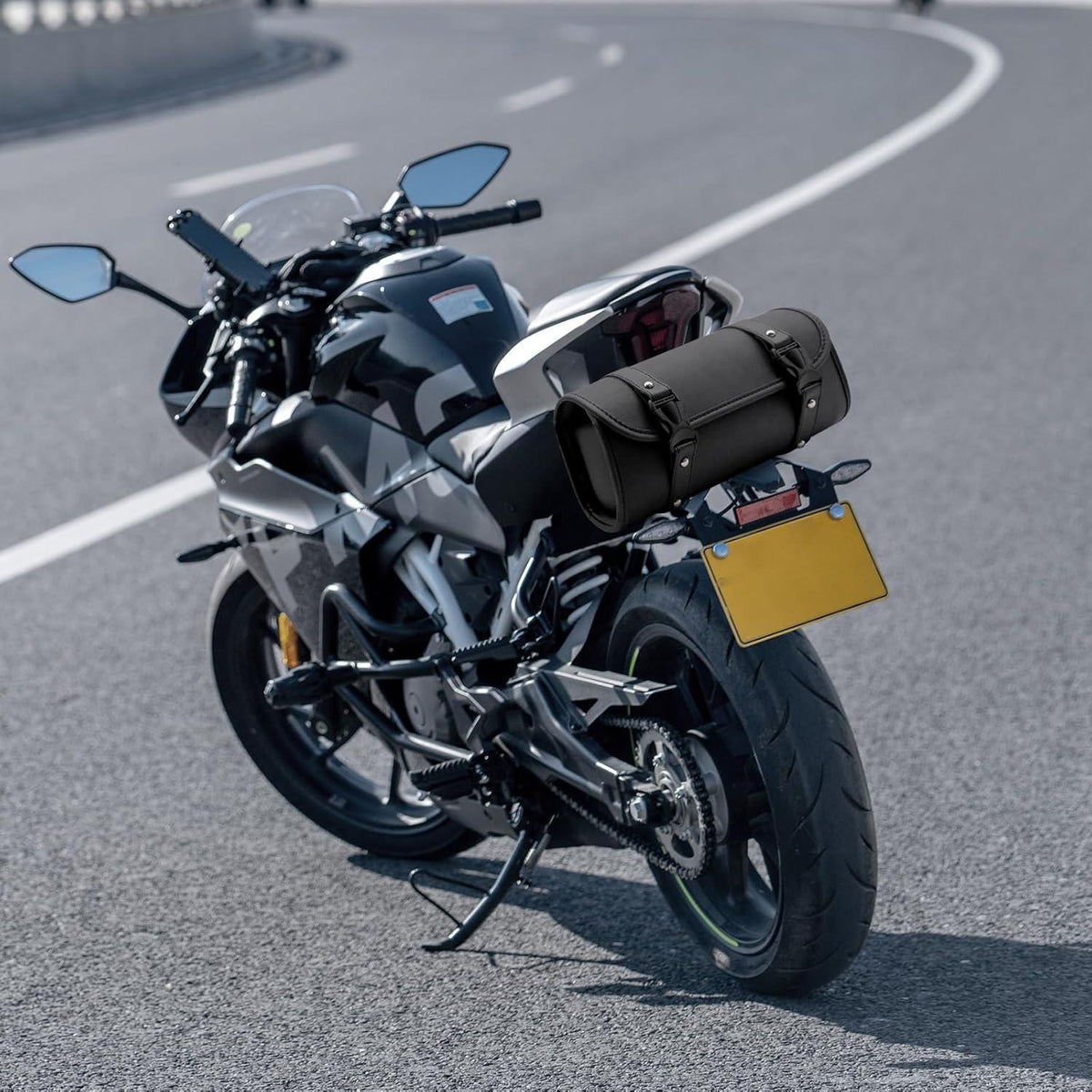 Motorrad Satteltasche PU Leder Wasserdicht Werkzeugtasche Schwarz