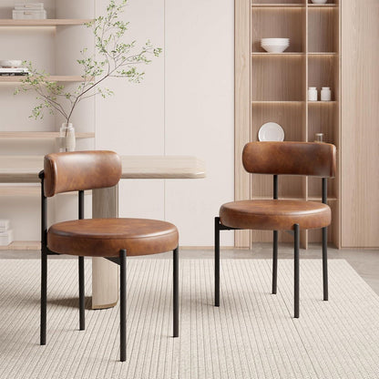 Mid-Century Esszimmerstühle 2er Set Braun in Lederoptik