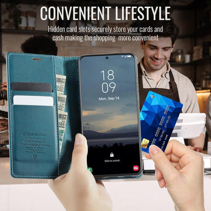 Klapphülle mit RFID für Samsung Galaxy S21 5G - Blaugrün in Lederoptik