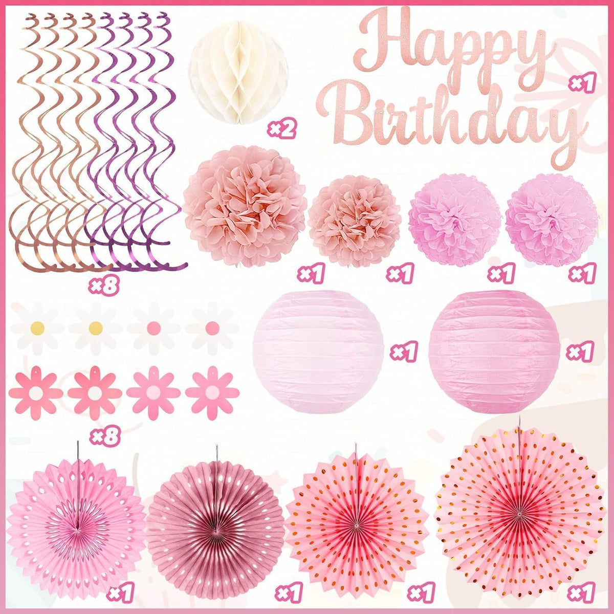 29-teiliges Partydeko-Set Roségold Pink Beige