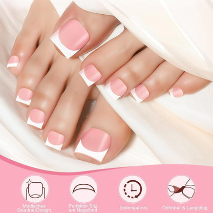 150er Set Fußnägel Aufkleben French Press on Nails Rosa