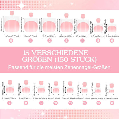 150er Set Fußnägel Aufkleben French Press on Nails Rosa