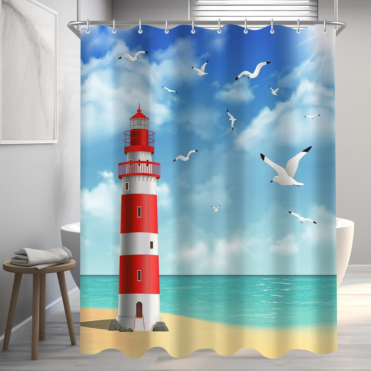 Duschvorhang Leuchtturm 120x180cm Wasserabweisend & Antischimmel