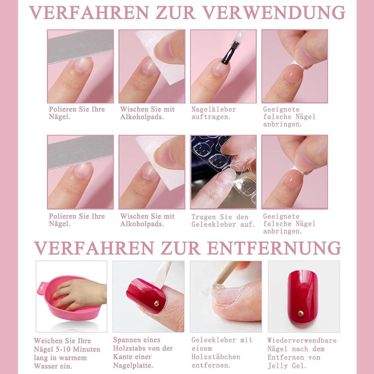 24 Rosa Glitter French Nägel Zum Aufkleben - Kurz & Quadratisch