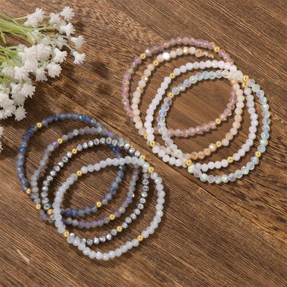 Damen Kristall Perlen Armband Mehrschichtig Boho Schwarz Rosa