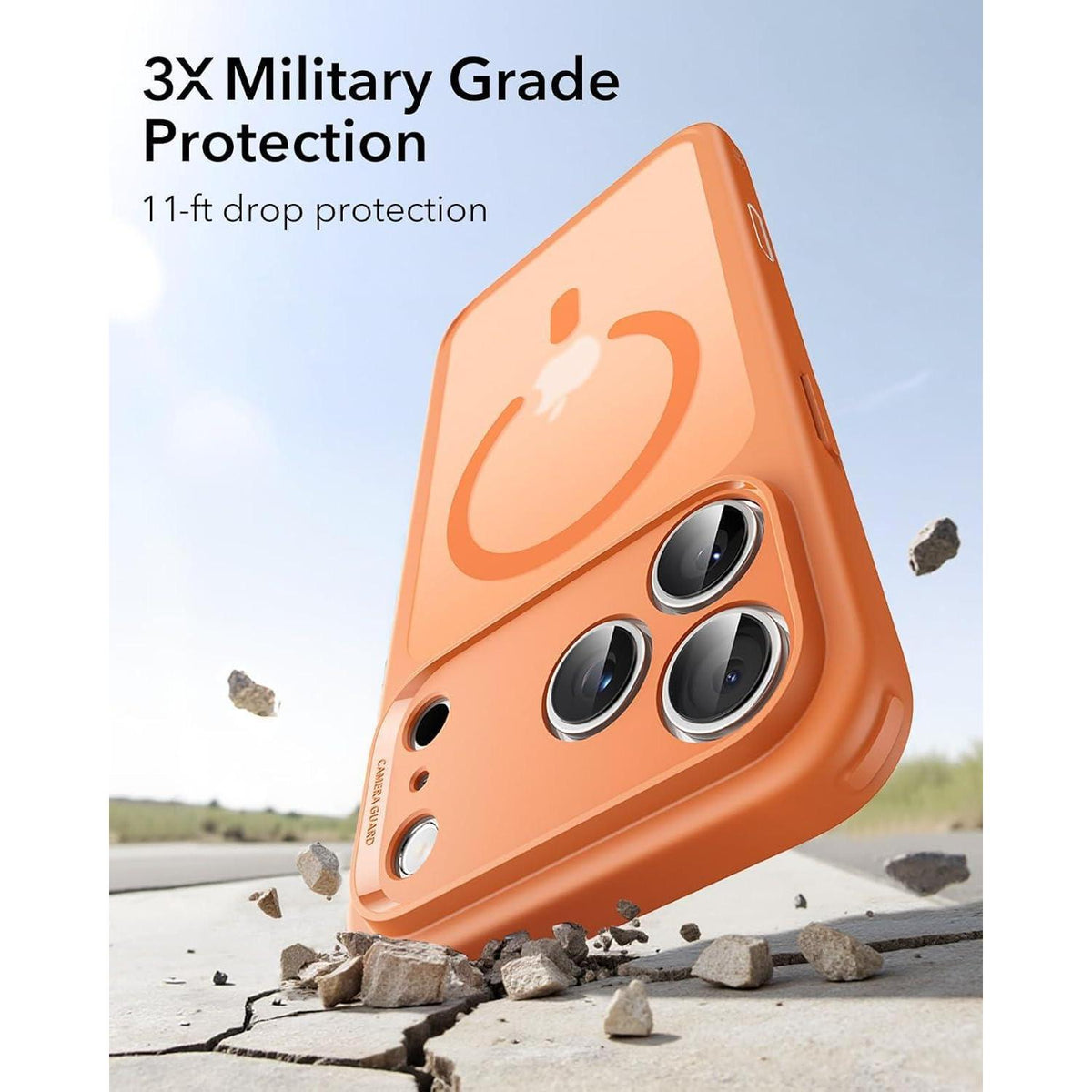 iPhone 17 Pro Max Hülle mit Kamerasteuerung, MagSafe, Militärschutz, Matt Orange
