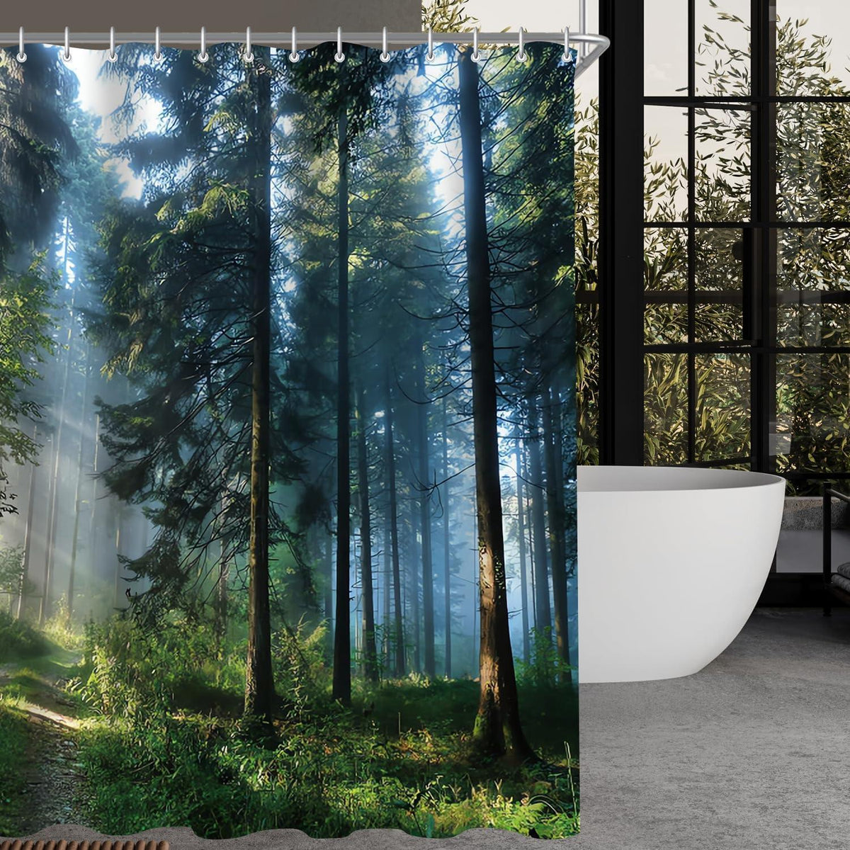 Duschvorhang 150x200 cm Wald Dschungel, Wasserabweisend, Beschwerter Saum