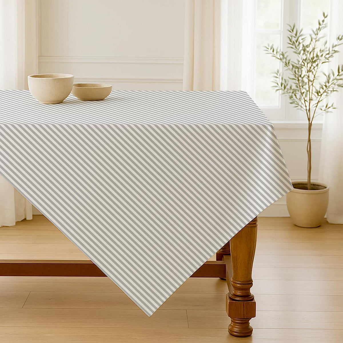 Grau gestreifte Tischdecke 85x85 cm – Abwaschbar & Pflegeleicht