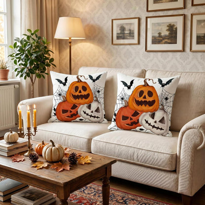 Halloween Kissenbezug 2er Set 45x45 cm - Spinnennetz & Kürbis