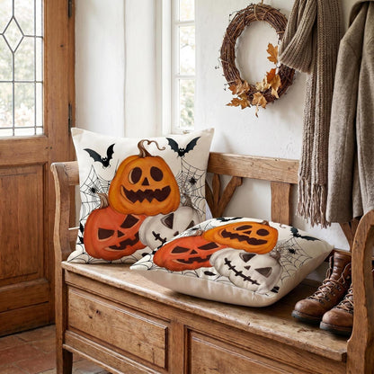 Halloween Kissenbezug 2er Set 45x45 cm - Spinnennetz & Kürbis