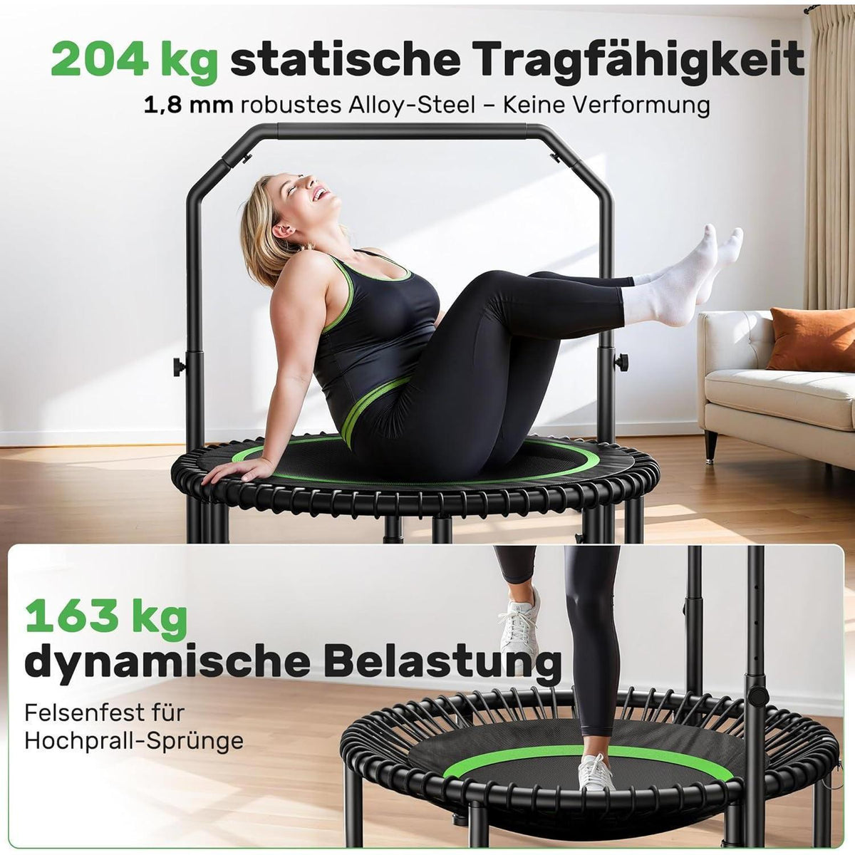 Fitness Trampolin für Erwachsene – 102cm, Verstellbarer Griff