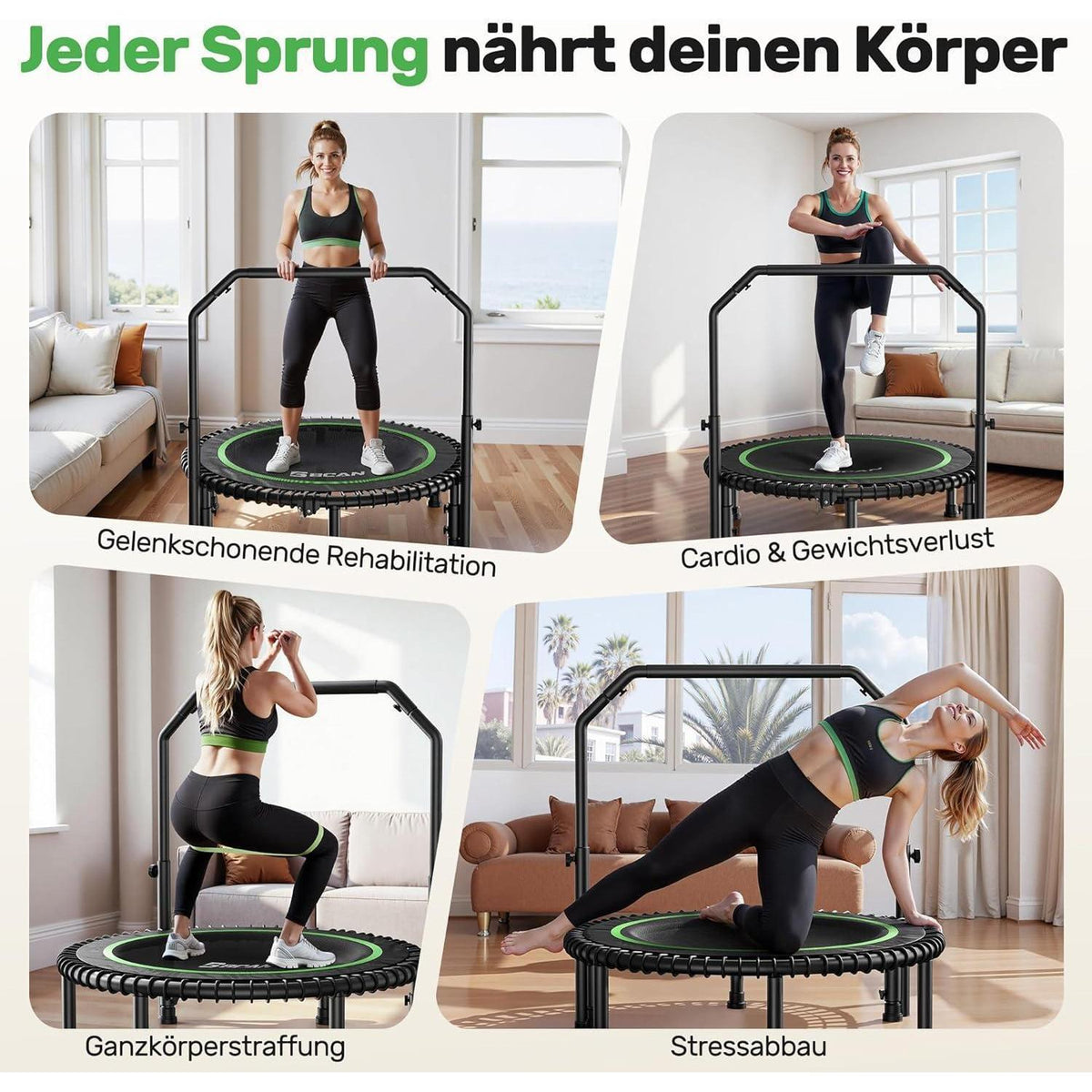 Fitness Trampolin für Erwachsene – 102cm, Verstellbarer Griff