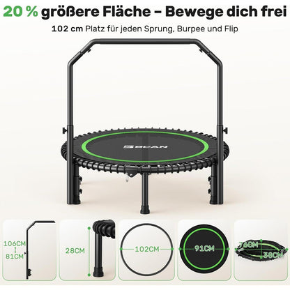 Fitness Trampolin für Erwachsene – 102cm, Verstellbarer Griff